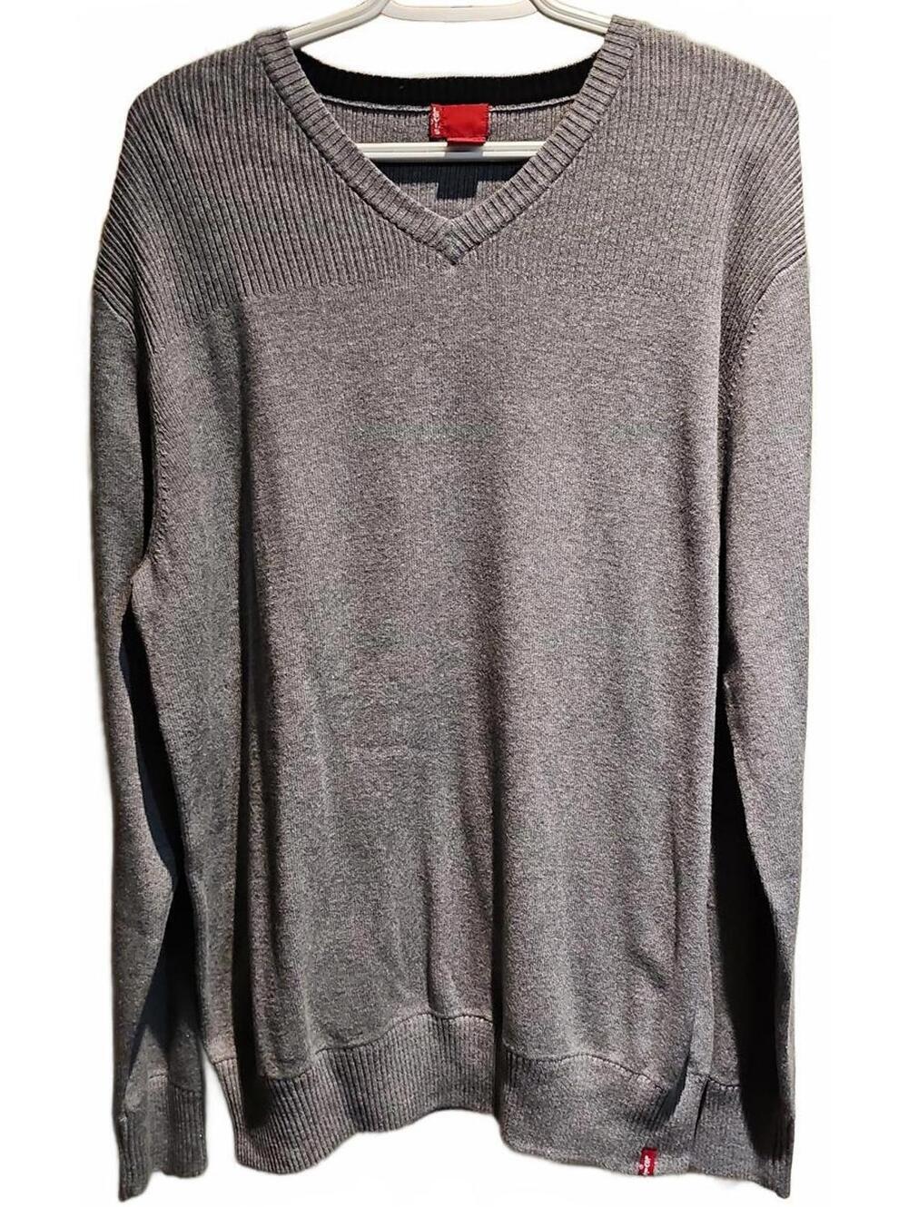 Levis Sweater Mens Large Gray Pullover Knit Stretch Outdoor V-neck Ribbed